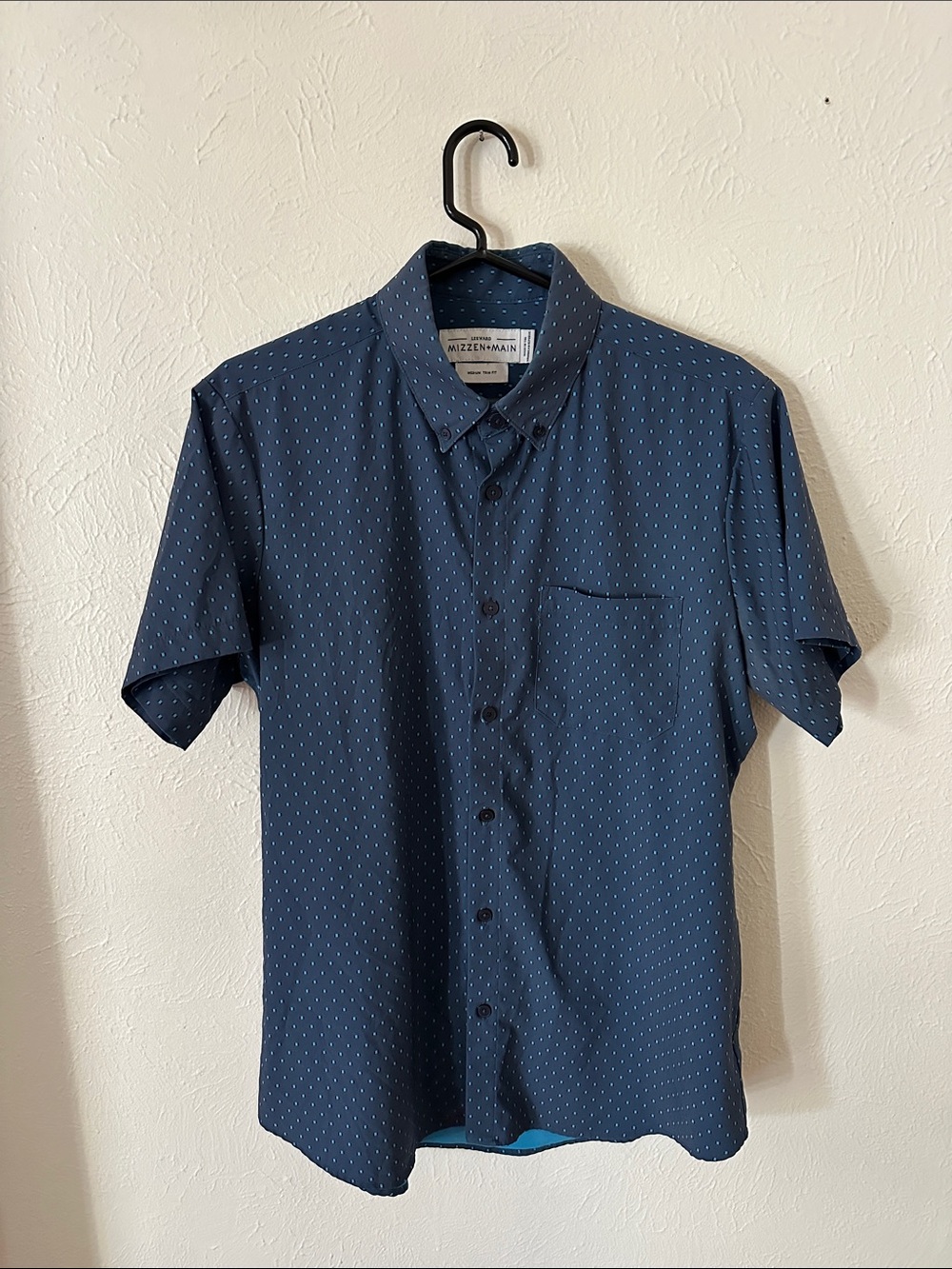 Mizzen+Main Dark Navy Short Sleeve Dot-Print Button-Down Shirt